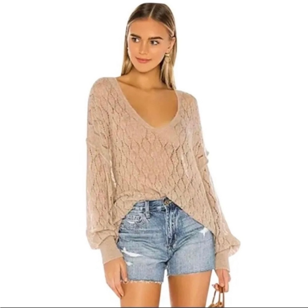 NWT Free People Say Hello Open Knit Sweater in Taupe